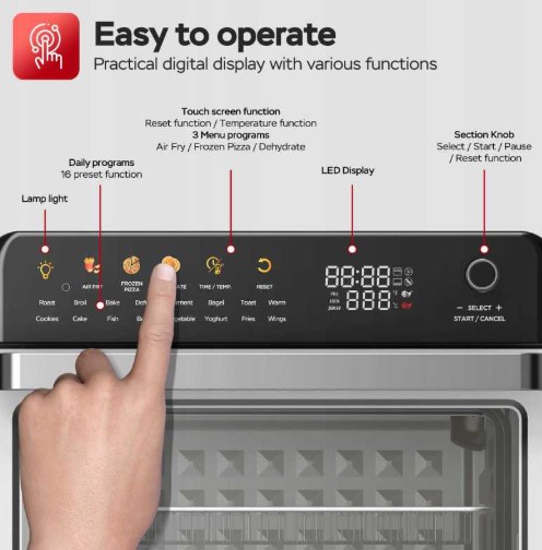 Elektrinė orkaitė su karšto oro gruzdintuvės funkcija TURBOTRONIC TT-AFO330 34L 40–230°C 2100W (7)