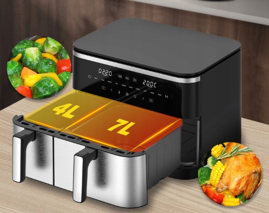 Naujiena ! Karšto oro gruzdintuvė Iceagle XXL 11L 2krepšelių (4ir7L) 2600W (2)