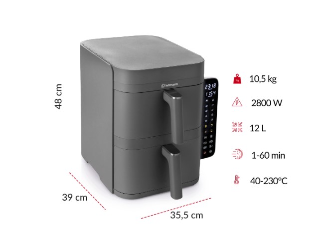Karšto oro gruzdintuvė Lehmann Vibe 12 l 2800 W su 2 kepimo krepšeliais vertikali (3)