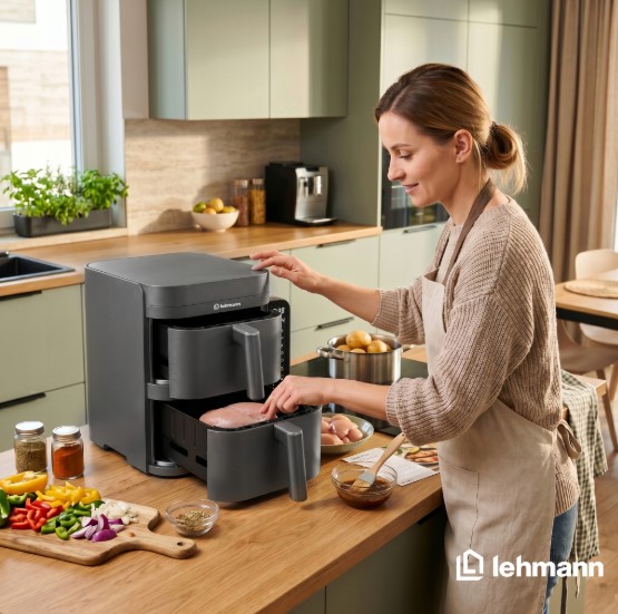 Karšto oro gruzdintuvė Lehmann Vibe 12 l 2800 W su 2 kepimo krepšeliais vertikali (7)