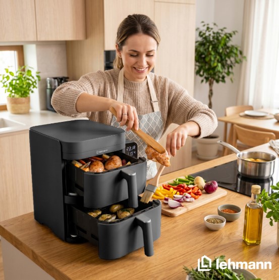 Karšto oro gruzdintuvė Lehmann Vibe 12 l 2800 W su 2 kepimo krepšeliais vertikali (8)