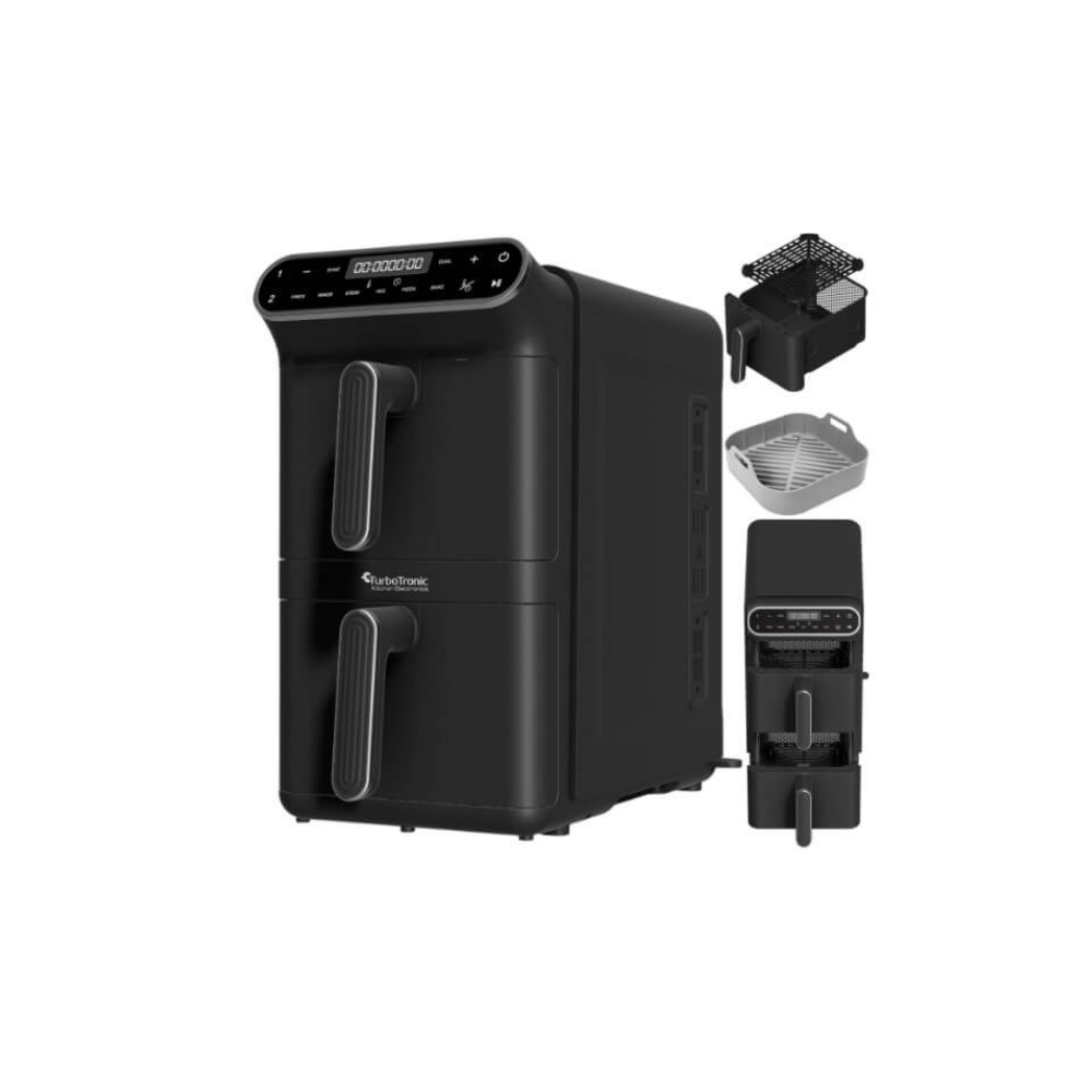 Naujiena! Karšto oro gruzdintuvė Turbotronic 11L XXL 2 krepšelių 2460W TT-AF500D+DOVANA 2vnt silikoninės formos