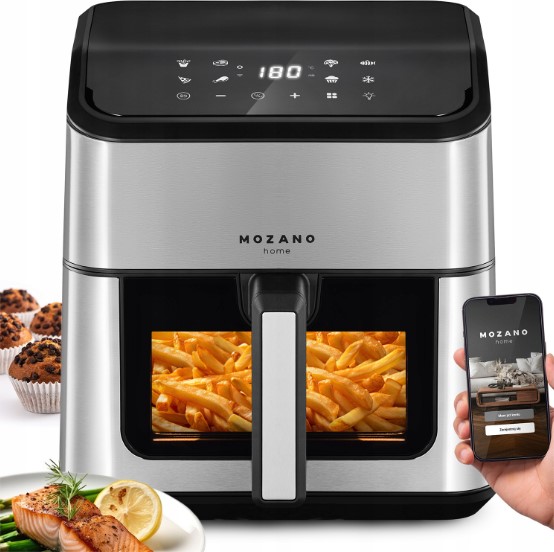 Karšto oro gruzdintuvė Mozano 8L 1800W Wifi su džiovinimo ir atitirpinimo funkc. su maisto skirtuku