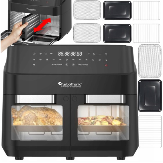Karšto oro gruzdintuvė Turbotronic, 2400W, 12L, TT-DAF7W su dviem kepimo zonom