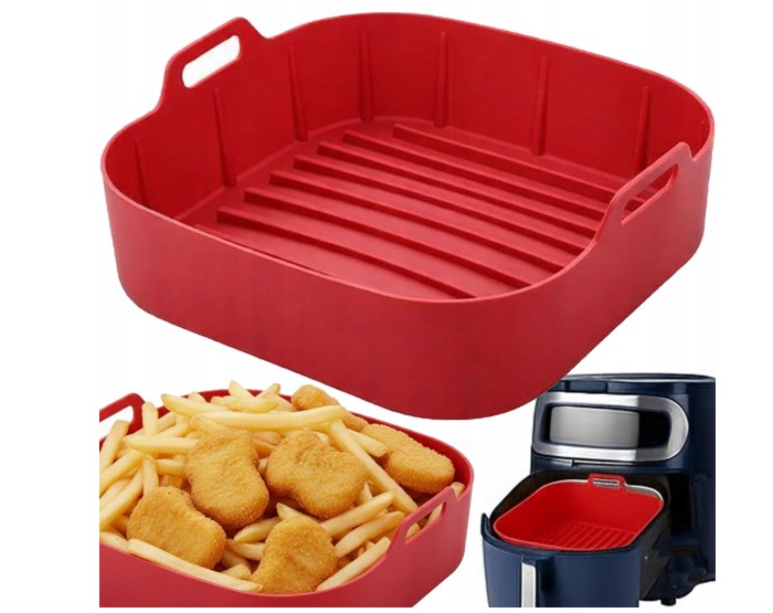 Silikoninė forma karšto oro gruzdintuvei 19x19,5cm. pilka/raudona