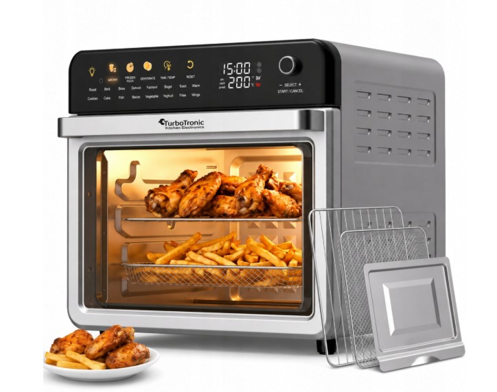 Daugiafunkcė elektrinė orkaitė su karšto oro gruzdintuvės funkcija TURBOTRONIC TT-AFO330 34L 40–230°C 2100W sidabrinė